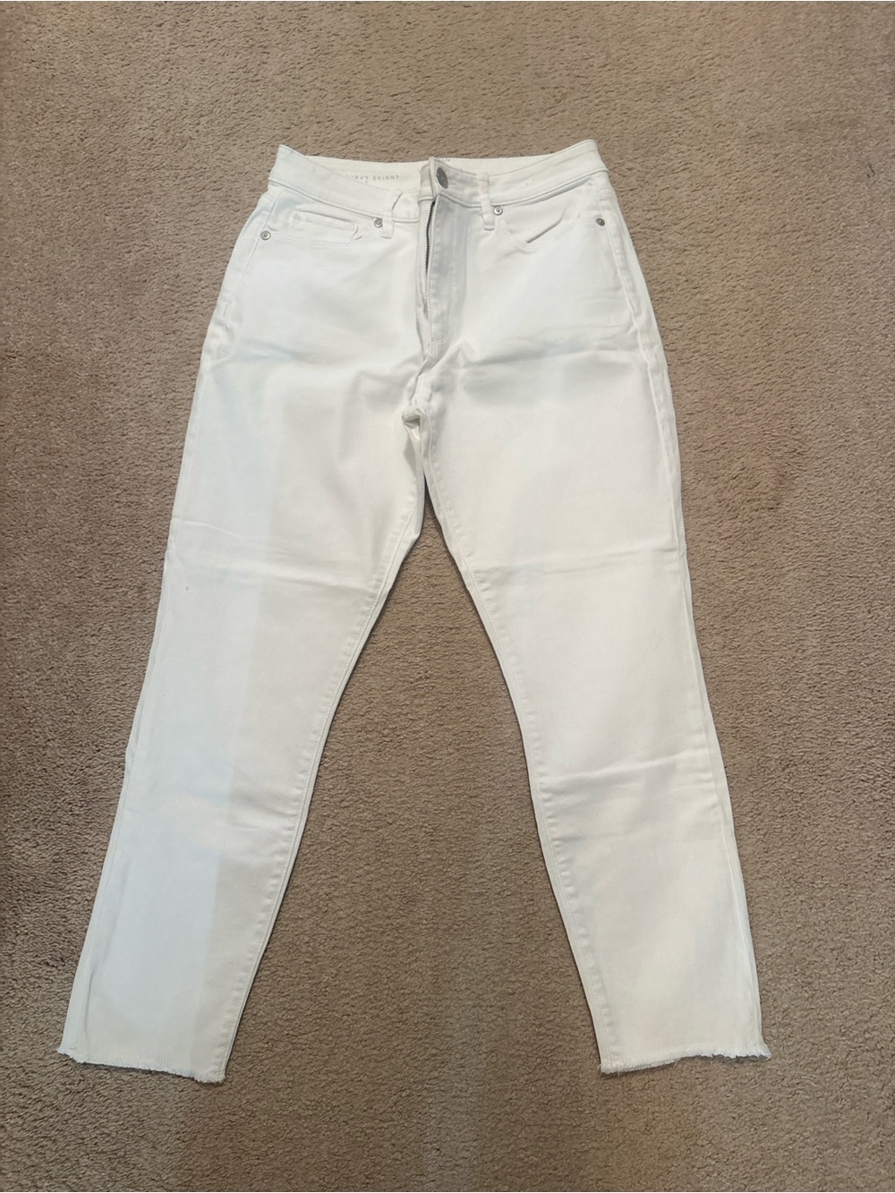 LOFT Curvy Skinny Ankle White Jeans | Size 6 / 28 | Raw Hem
